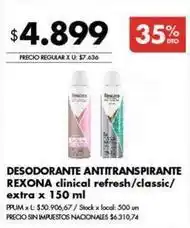 Disco Rexona - desodorante antitranspirante clinical refresh/classic oferta