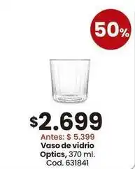 Vaso de vidrio optics, 370 ml. cod. 631841