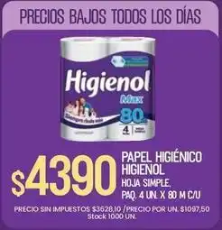 Supermercados Vea Higienol - papel higiénico hoja simple oferta