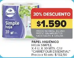 Carrefour Carrefour essential papel higiénico hoja simple oferta