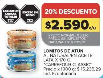 Carrefour classic lomitos de atún al natural/en aceite