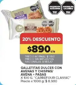 Carrefour Carrefour classic galletitas dulces con avenas y chispas/avena + pasas oferta
