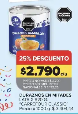 Carrefour Carrefour classic duraznos en mitades oferta