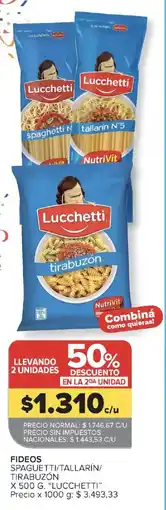 Carrefour Lucchetti fideos spaghetti/tallarín/tirabuzón oferta