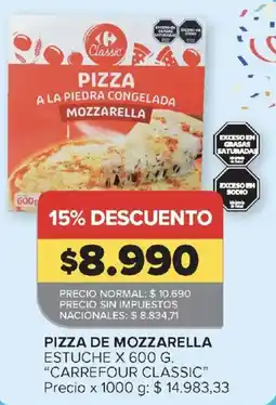 Carrefour Carrefour classic pizza a la piedra congelada mozzarella oferta