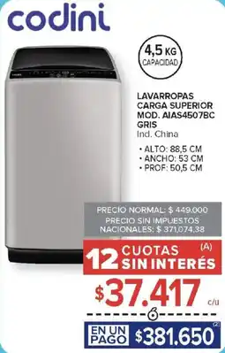 Carrefour Codini lavarropas carga superior oferta