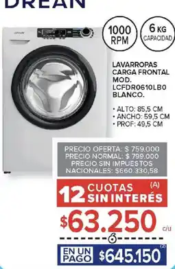 Carrefour Drean lavarropas carga frontal oferta