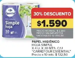 Carrefour Carrefour essential papel higiénico hoja simple oferta