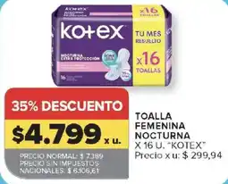 Carrefour Kotex toalla femenina nocturna oferta