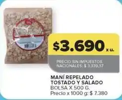 Carrefour Market Maní repelado tostado y salado oferta