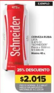 Carrefour Market Schneider - cerveza rubia lata x 473 cc oferta