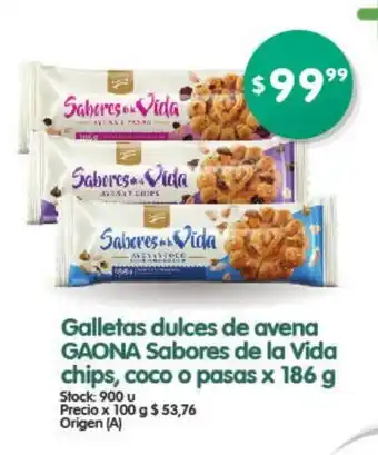 Supermercados Buenos Días Gaona Galletas dulces de avena Sabores de la Vida chips, coco o pasas x 186g oferta