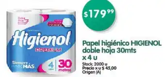 Supermercados Buenos Días Higienol Papel higiénico doble hoja 30mts x 4u oferta