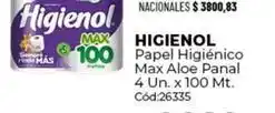 Diarco Higienol - papel higi00enico max aloe panal 4 un. x 100 mt. c00d:26335 oferta