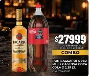 Coca cola - ron bacardi x 980 ml. + gaseosa coca cola x 2.25 lt