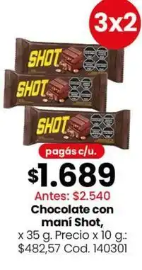 Coto Shot - chocolate con maní , x 35 g. precio x 10 g.: $482,57 cod. 140301 oferta