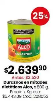 Coto Alco - duraznos en mitades diet uevoicos, x 800 g oferta