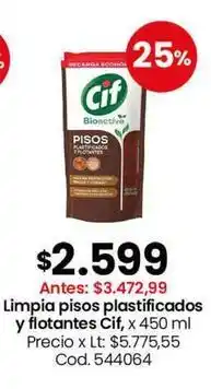Cif - limpia pisos plasticificados y flotantes , x 450 ml