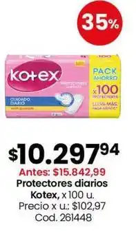 Coto Kotex - protectores diarios x 100 u oferta