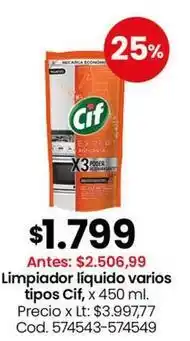 Coto Cif - limpiador líquido varios tipos, x 450 ml. cod. 574543-574549 oferta