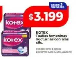 Supermayorista Vital Kotex toallas femeninas nocturnas con alas oferta