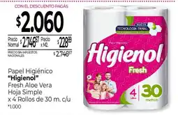 La Anonima Higienol papel higiénico fresh aloe vera hoja simple oferta