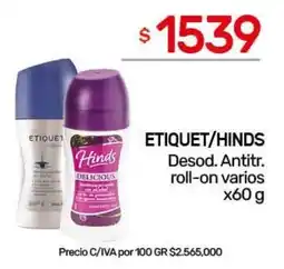 Nini Mayorista Etiquet/hinds desod. antitr. roll-on varios oferta