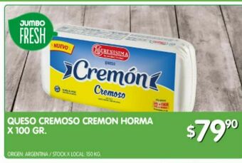 Jumbo Queso cremoso cremon horma x 100 gr oferta