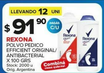 Carrefour Maxi Polvo pedico rexona efficient original 100g oferta