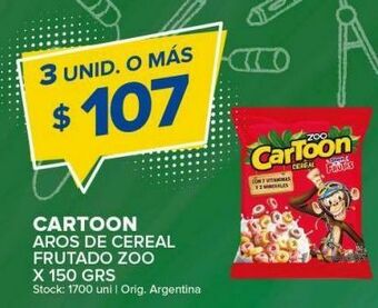 Carrefour Maxi Aros de cereal frutado zoo cartoon 150g oferta
