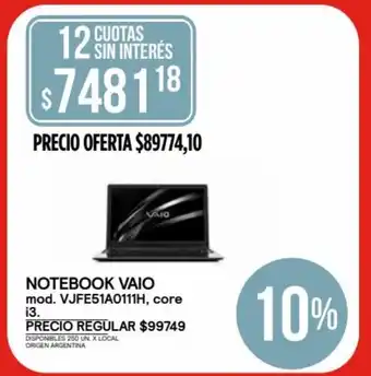 Notebook Vaio mod. VJFE51A0111H, core i3