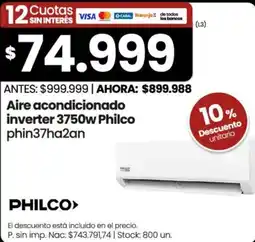 Changomas Philco aire acondicionado inverter 3750w oferta