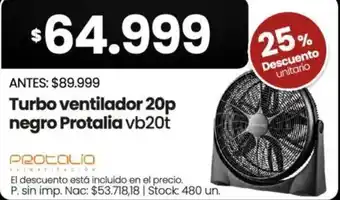 Protalia turbo ventilador 20p negro vb20t