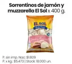 Changomas El sol sorrentinos de jamón y muzzarellla oferta