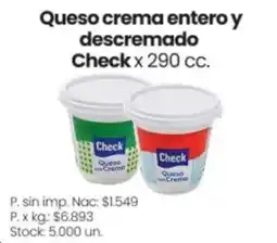 Changomas Check queso crema entero y descremado oferta
