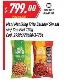 Supermercados Comodin Mas - mani maniking frito salado/sin sal sin/con piel 100g cod. 29596/29600/34704 oferta