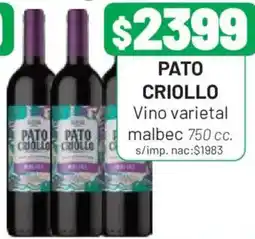 Almacor Pato criollo vino varietal malbec oferta