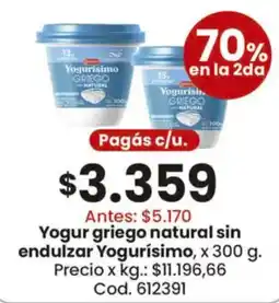 Coto Yogurísimo yogur griego natural sin endulzar oferta