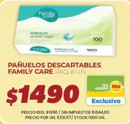 Supermercados Vea Family care pañuelos descartables oferta