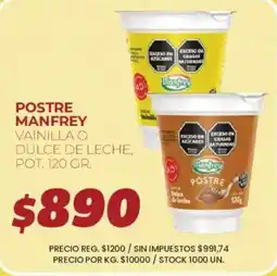 Supermercados Vea Manfrey postre vainilla o dulce de leche oferta
