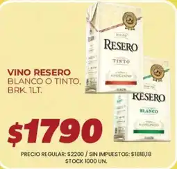Supermercados Vea Resero vino blanco o tinto oferta