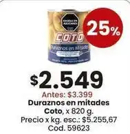 Coto Coto - duraznos en mitades oferta
