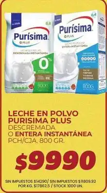 Supermercados Vea Purísima - leche en polvo purisima plus descremada o entera instantánea pch/cja. 800 gr oferta