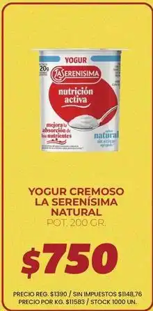 Supermercados Vea La serenísima - yogur cremoso natural oferta