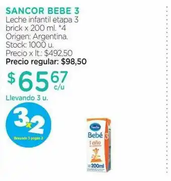 Farmacity Sancor Bebe 3 Leche Infantil Etapa 3 Brick oferta