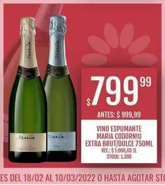 Supermercados Todo Vino Espumante Maria Codorniu Extra Brut Dulce oferta