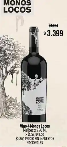 Makro Malbec - vino 4 monos locos oferta