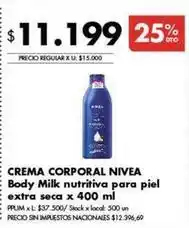Disco Nivea - crema corporal body milk nutritiva para piel extra seca oferta