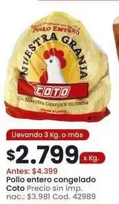 Coto Coto - pollo entero congelado oferta