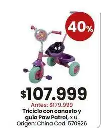 Coto Paw patrol - triciclo con canasto y guía , x u. cod. 570926 oferta